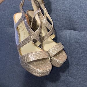 7.5 rose gold sparkly wedges